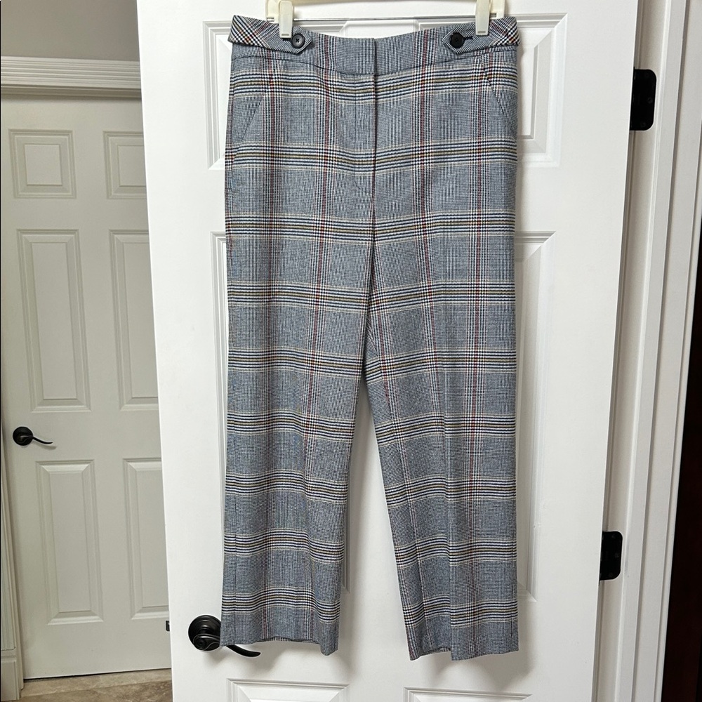 Veronica Beard Navy Plaid Pants with Subtle Red Stripes